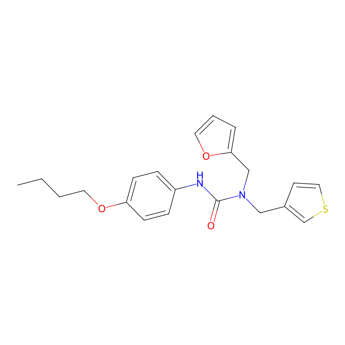 3-(4-Butoxyphenyl)-1-(furan-2-ylmethyl)-1-(thiophen-3-ylmethyl)urea molecular structure, CAS 1219841-93-6