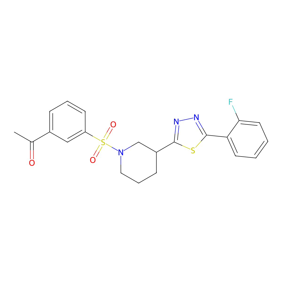 1-(3-((3-(5-(2-Fluorophenyl)-1,3,4-thiadiazol-2-yl)piperidin-1-yl)sulfonyl)phenyl)ethanone molecular structure, CAS 1219841-98-1