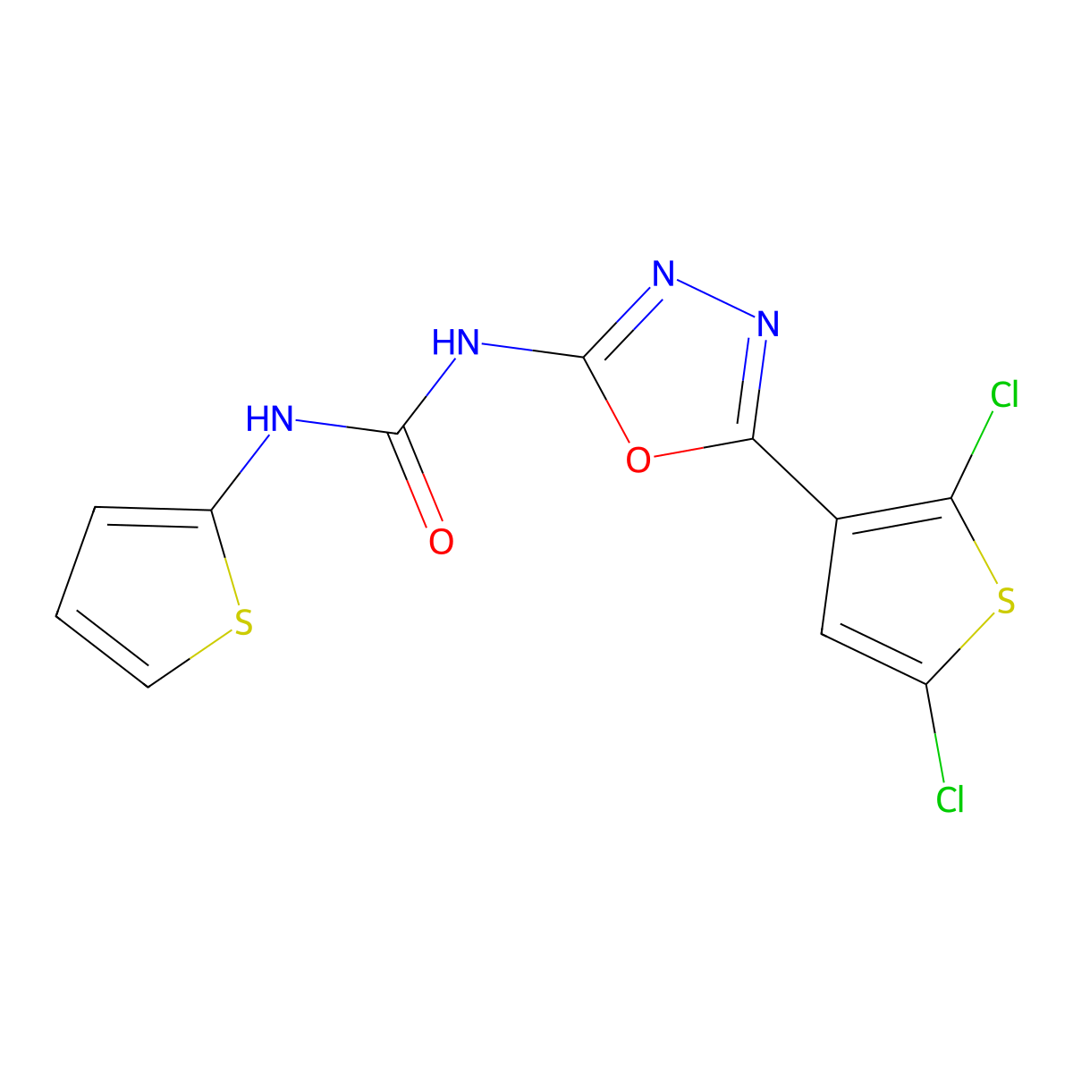 1-(5-(2,5-Dichlorothiophen-3-yl)-1,3,4-oxadiazol-2-yl)-3-(thiophen-2-yl)urea molecular structure, CAS 1219842-05-3