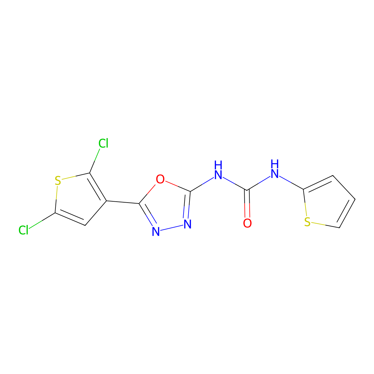 1-(5-(2,5-Dichlorothiophen-3-yl)-1,3,4-oxadiazol-2-yl)-3-(thiophen-2-yl)urea molecular structure, CAS 1219842-05-3