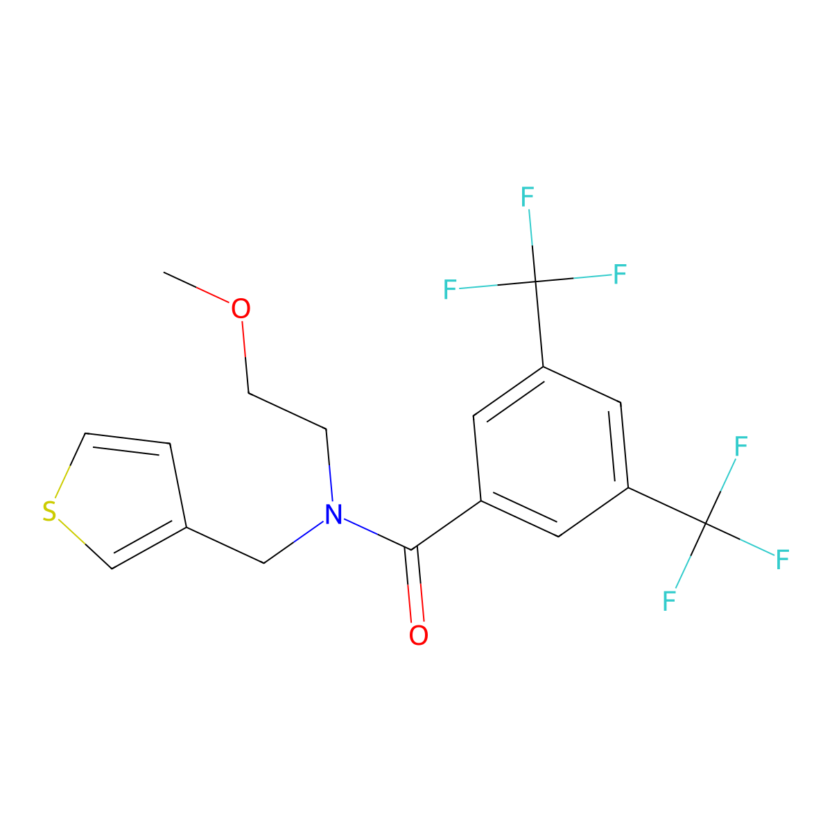 N-(2-methoxyethyl)-N-(thiophen-3-ylmethyl)-3,5-bis(trifluoromethyl)benzamide molecular structure, CAS 1219842-14-4