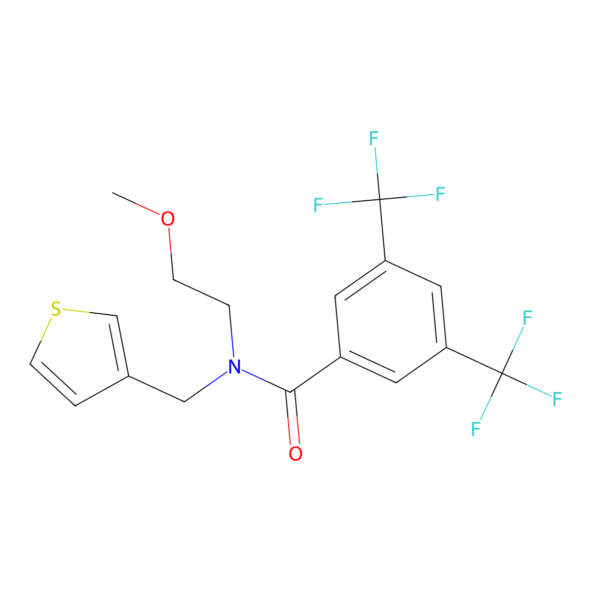 N-(2-methoxyethyl)-N-(thiophen-3-ylmethyl)-3,5-bis(trifluoromethyl)benzamide molecular structure, CAS 1219842-14-4