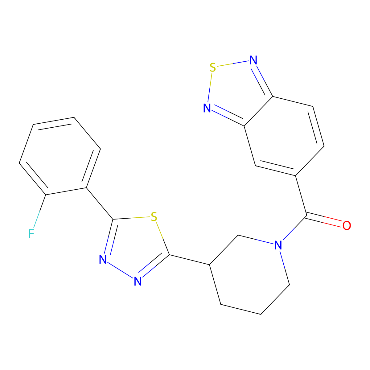 Benzo[c][1,2,5]thiadiazol-5-yl(3-(5-(2-fluorophenyl)-1,3,4-thiadiazol-2-yl)piperidin-1-yl)methanone molecular structure, CAS 1219842-19-9