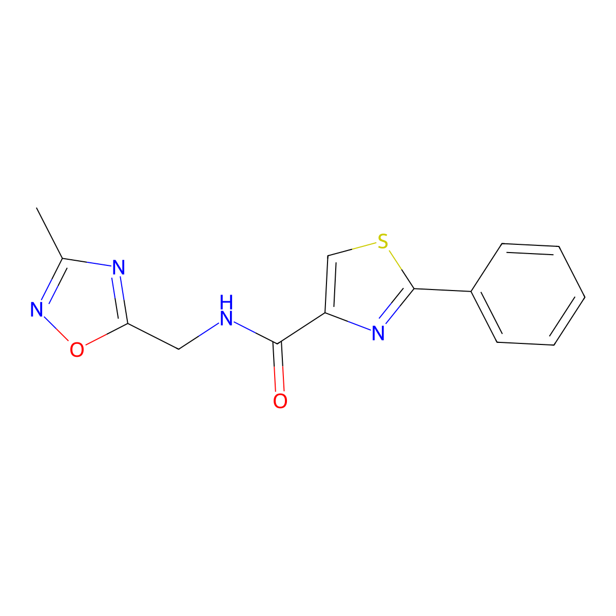 N-((3-methyl-1,2,4-oxadiazol-5-yl)methyl)-2-phenylthiazole-4-carboxamide molecular structure, CAS 1219842-21-3