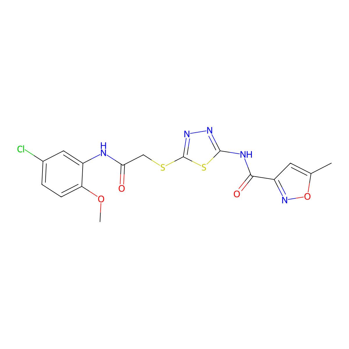 N-(5-((2-((5-chloro-2-methoxyphenyl)amino)-2-oxoethyl)thio)-1,3,4-thiadiazol-2-yl)-5-methylisoxazole-3-carboxamide molecular structure, CAS 1219842-24-6