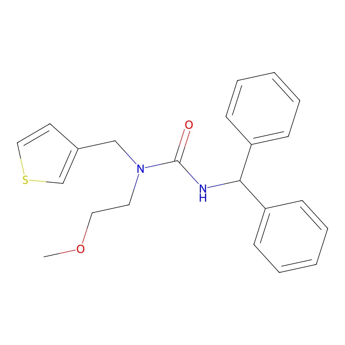3-Benzhydryl-1-(2-methoxyethyl)-1-(thiophen-3-ylmethyl)urea molecular structure, CAS 1219842-31-5