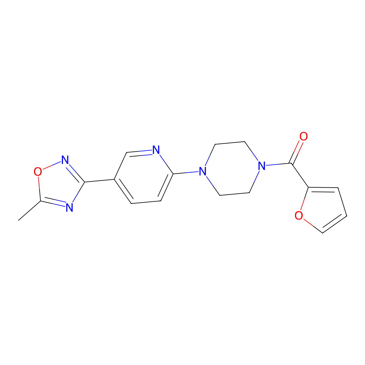 Furan-2-yl(4-(5-(5-methyl-1,2,4-oxadiazol-3-yl)pyridin-2-yl)piperazin-1-yl)methanone molecular structure, CAS 1219842-34-8