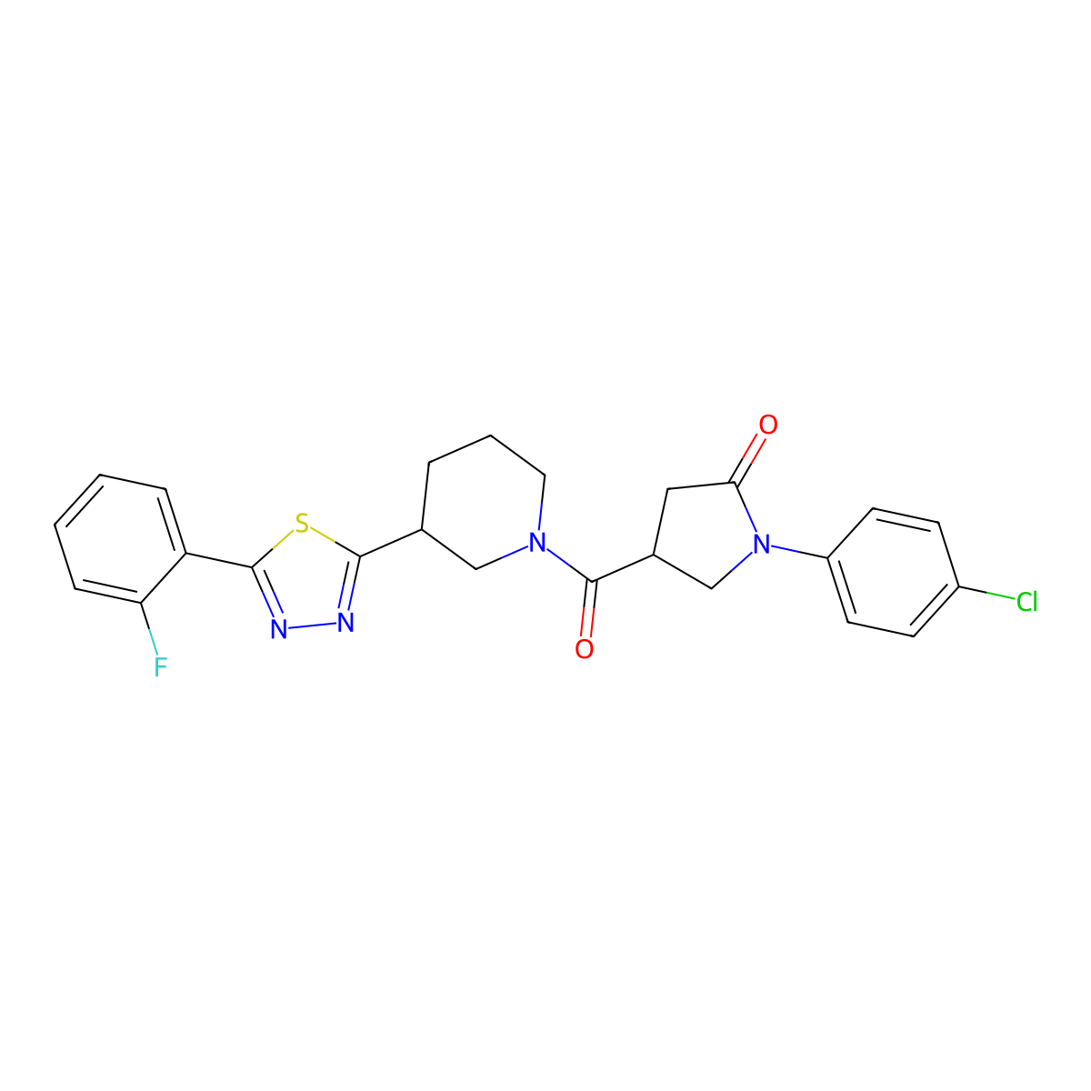 1-(4-Chlorophenyl)-4-(3-(5-(2-fluorophenyl)-1,3,4-thiadiazol-2-yl)piperidine-1-carbonyl)pyrrolidin-2-one molecular structure, CAS 1219842-37-1