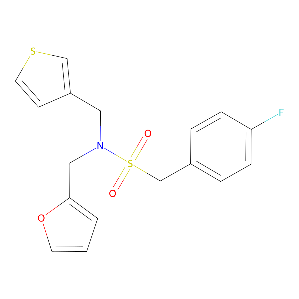 1-(4-fluorophenyl)-N-(furan-2-ylmethyl)-N-(thiophen-3-ylmethyl)methanesulfonamide molecular structure, CAS 1219842-42-8