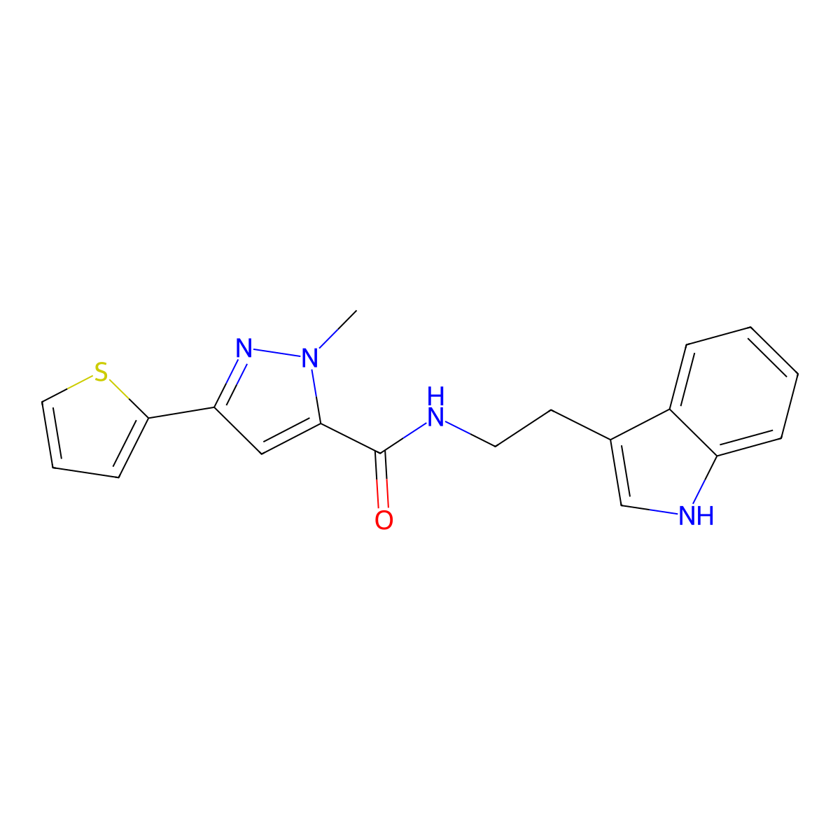 N-[2-(1H-indol-3-yl)ethyl]-1-methyl-3-(2-thienyl)-1H-pyrazole-5-carboxamide molecular structure, CAS 1219842-53-1