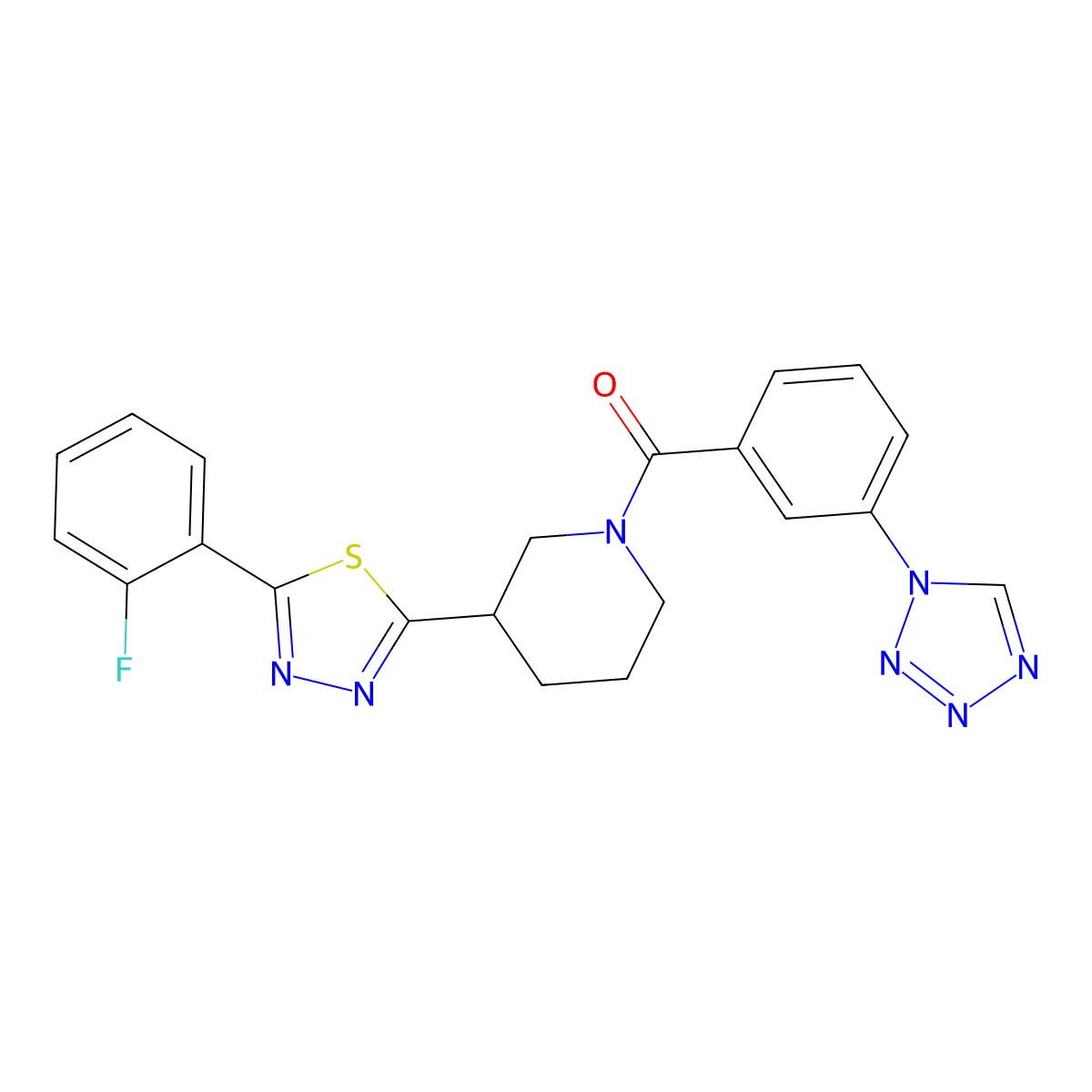 (3-(1H-tetrazol-1-yl)phenyl)(3-(5-(2-fluorophenyl)-1,3,4-thiadiazol-2-yl)piperidin-1-yl)methanone molecular structure, CAS 1219842-54-2