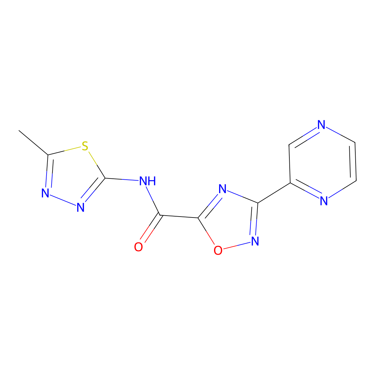 N-(5-methyl-1,3,4-thiadiazol-2-yl)-3-(pyrazin-2-yl)-1,2,4-oxadiazole-5-carboxamide molecular structure, CAS 1219842-56-4