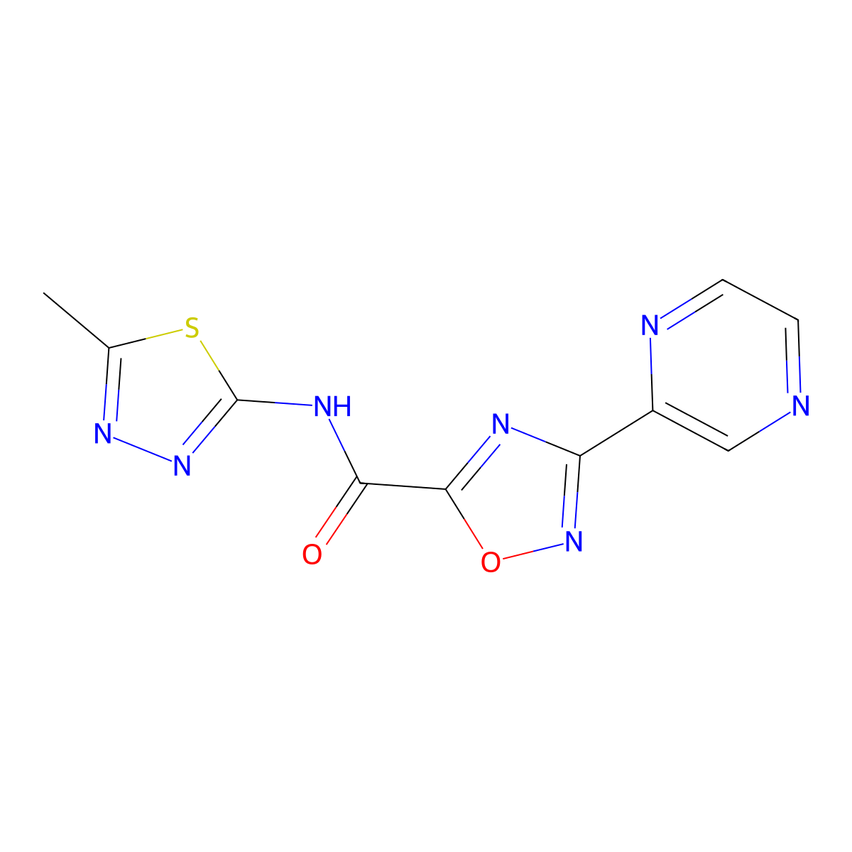 N-(5-methyl-1,3,4-thiadiazol-2-yl)-3-(pyrazin-2-yl)-1,2,4-oxadiazole-5-carboxamide molecular structure, CAS 1219842-56-4