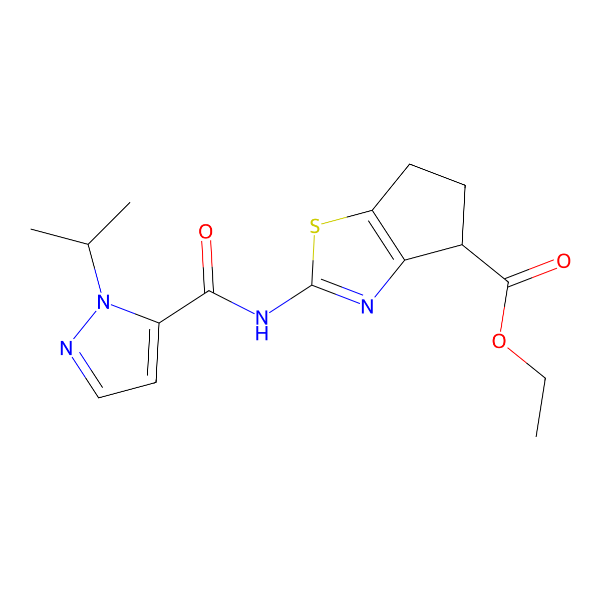 ethyl 2-(1-isopropyl-1H-pyrazole-5-carboxamido)-5,6-dihydro-4H-cyclopenta[d]thiazole-4-carboxylate molecular structure, CAS 1219842-59-7