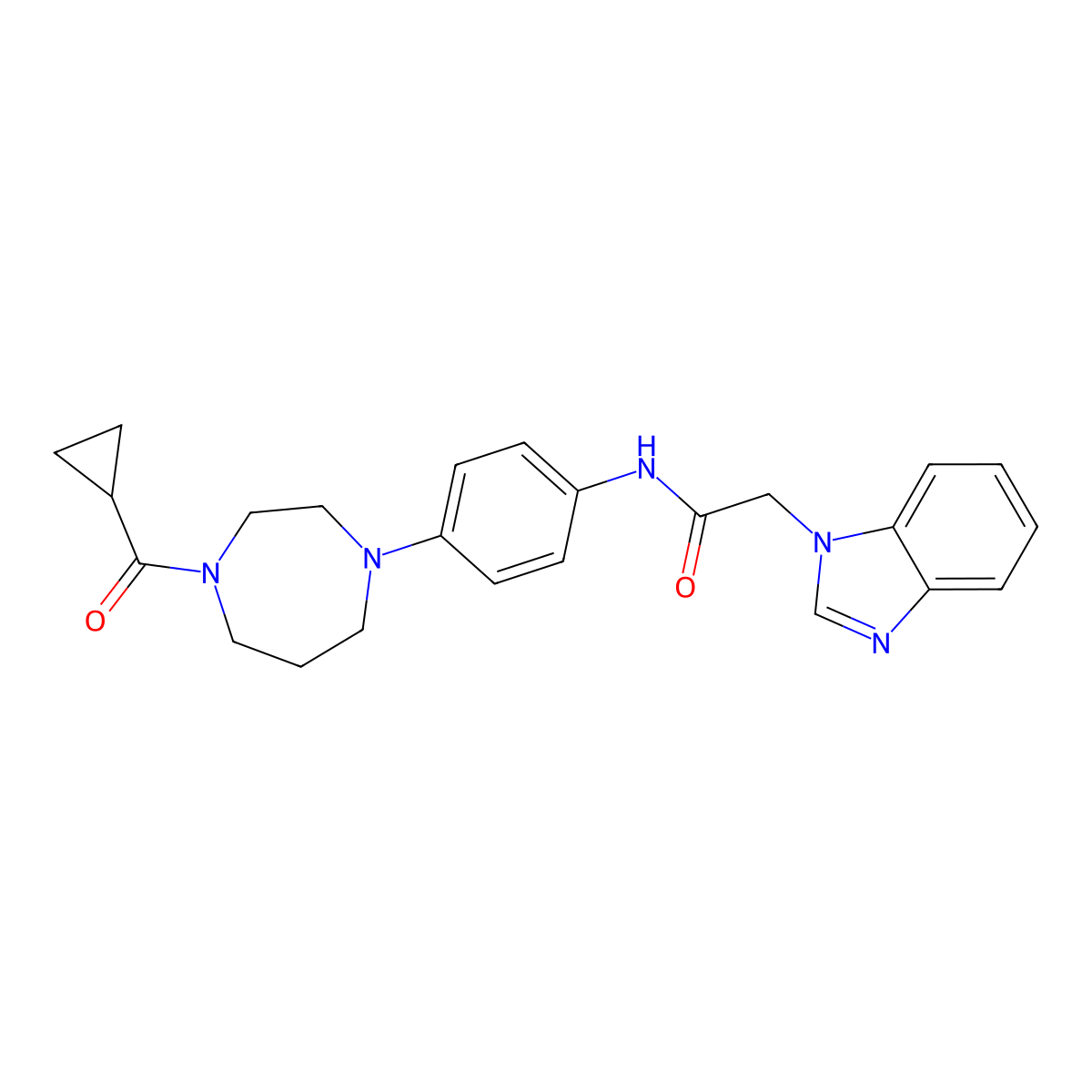 2-(1H-benzo[d]imidazol-1-yl)-N-(4-(4-(cyclopropanecarbonyl)-1,4-diazepan-1-yl)phenyl)acetamide molecular structure, CAS 1219842-61-1