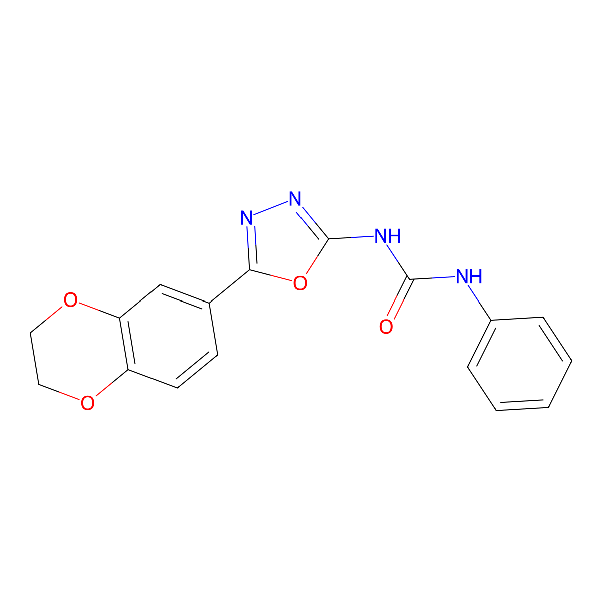 3-[5-(2,3-Dihydro-1,4-benzodioxin-6-yl)-1,3,4-oxadiazol-2-yl]-1-phenylurea molecular structure, CAS 1219842-64-4