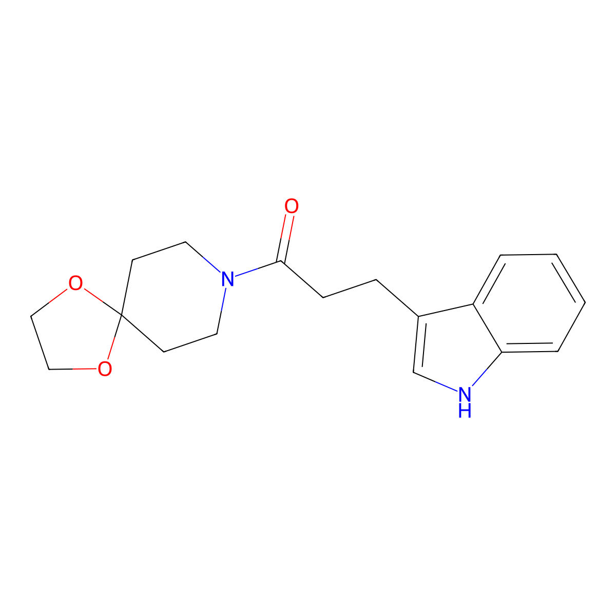 1-{1,4-dioxa-8-azaspiro[4.5]decan-8-yl}-3-(1H-indol-3-yl)propan-1-one molecular structure, CAS 1219844-33-3