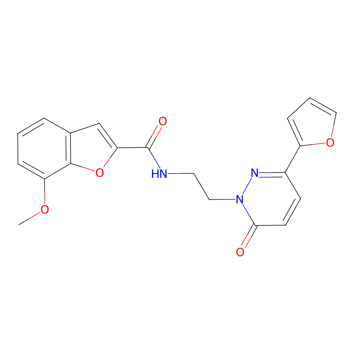 N-(2-(3-(furan-2-yl)-6-oxopyridazin-1(6H)-yl)ethyl)-7-methoxybenzofuran-2-carboxamide molecular structure, CAS 1219844-37-7