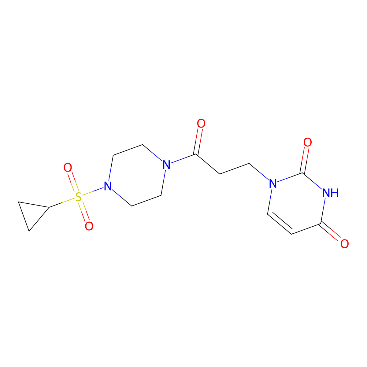 1-(3-(4-(cyclopropylsulfonyl)piperazin-1-yl)-3-oxopropyl)pyrimidine-2,4(1H,3H)-dione molecular structure, CAS 1219844-38-8
