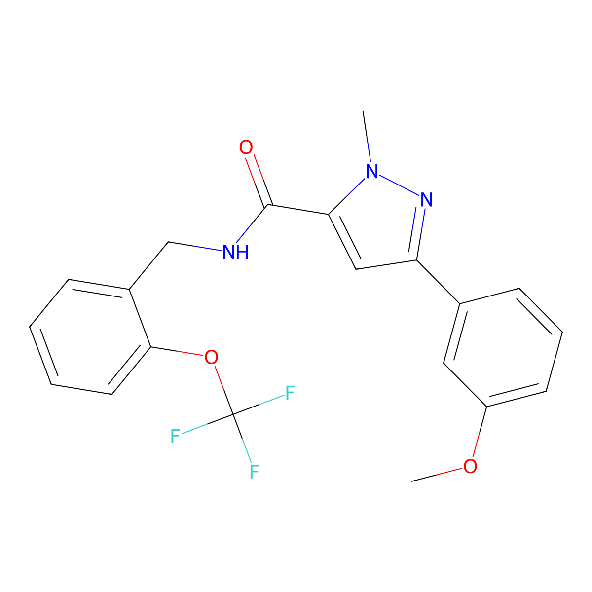 3-(3-methoxyphenyl)-1-methyl-N-(2-(trifluoromethoxy)benzyl)-1H-pyrazole-5-carboxamide molecular structure, CAS 1219844-52-6