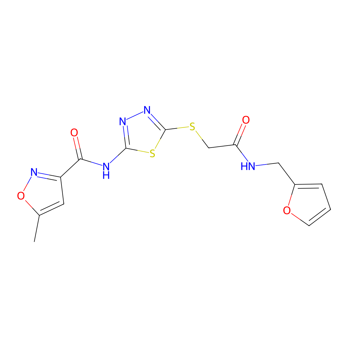 N-(5-((2-((furan-2-ylmethyl)amino)-2-oxoethyl)thio)-1,3,4-thiadiazol-2-yl)-5-methylisoxazole-3-carboxamide molecular structure, CAS 1219844-54-8