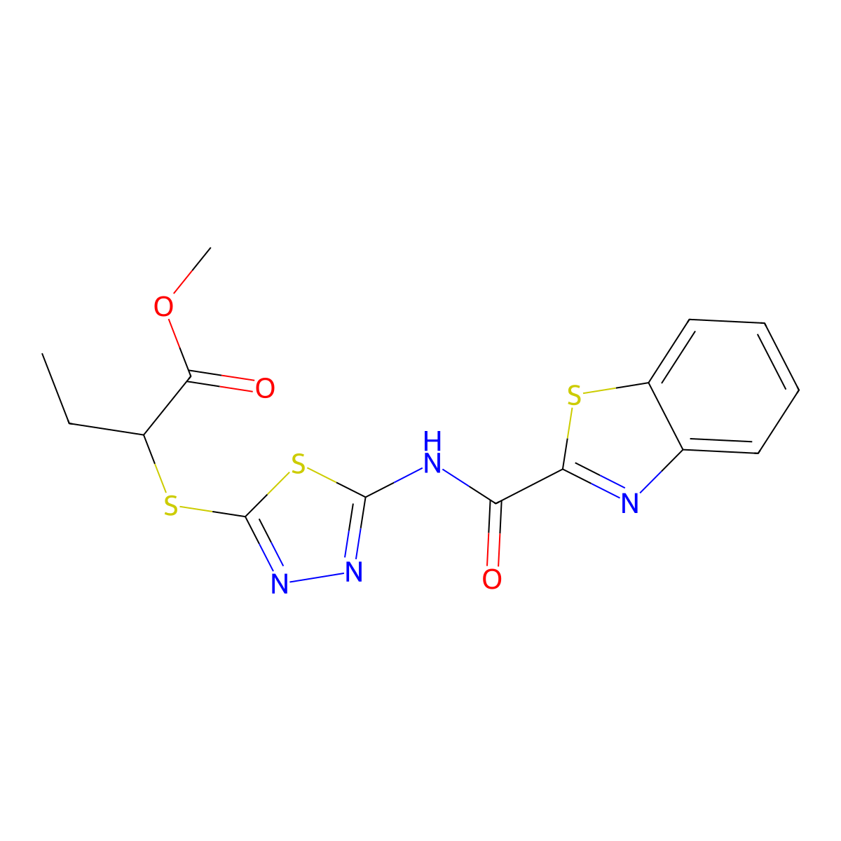 Methyl 2-((5-(benzo[d]thiazole-2-carboxamido)-1,3,4-thiadiazol-2-yl)thio)butanoate molecular structure, CAS 1219844-61-7