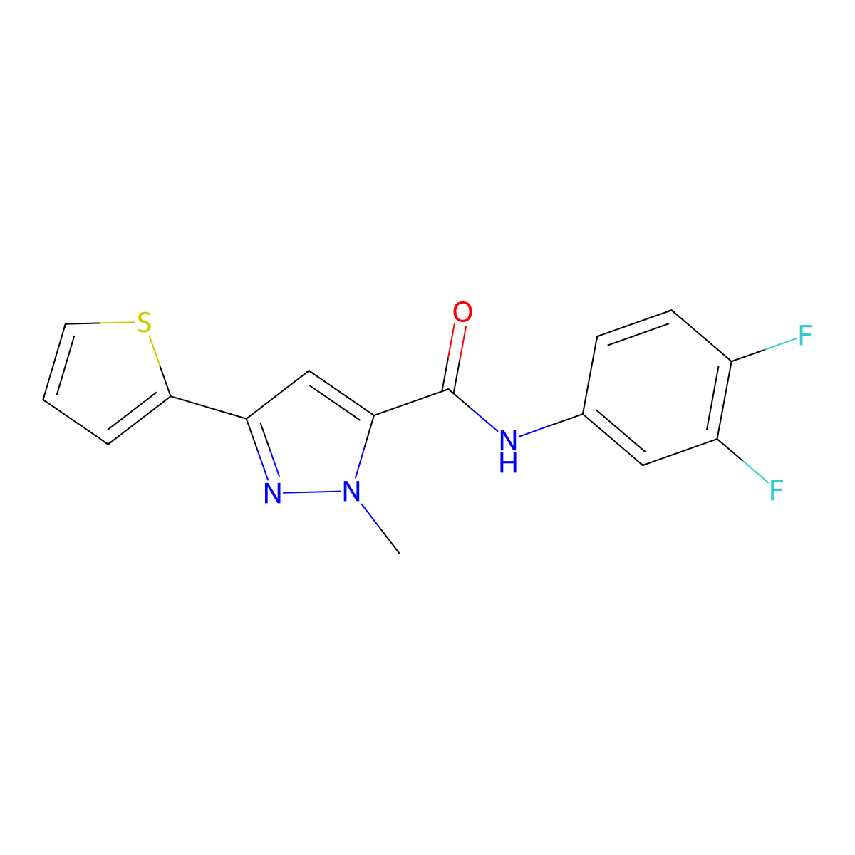 N-(3,4-difluorophenyl)-1-methyl-3-(thiophen-2-yl)-1H-pyrazole-5-carboxamide molecular structure, CAS 1219844-62-8