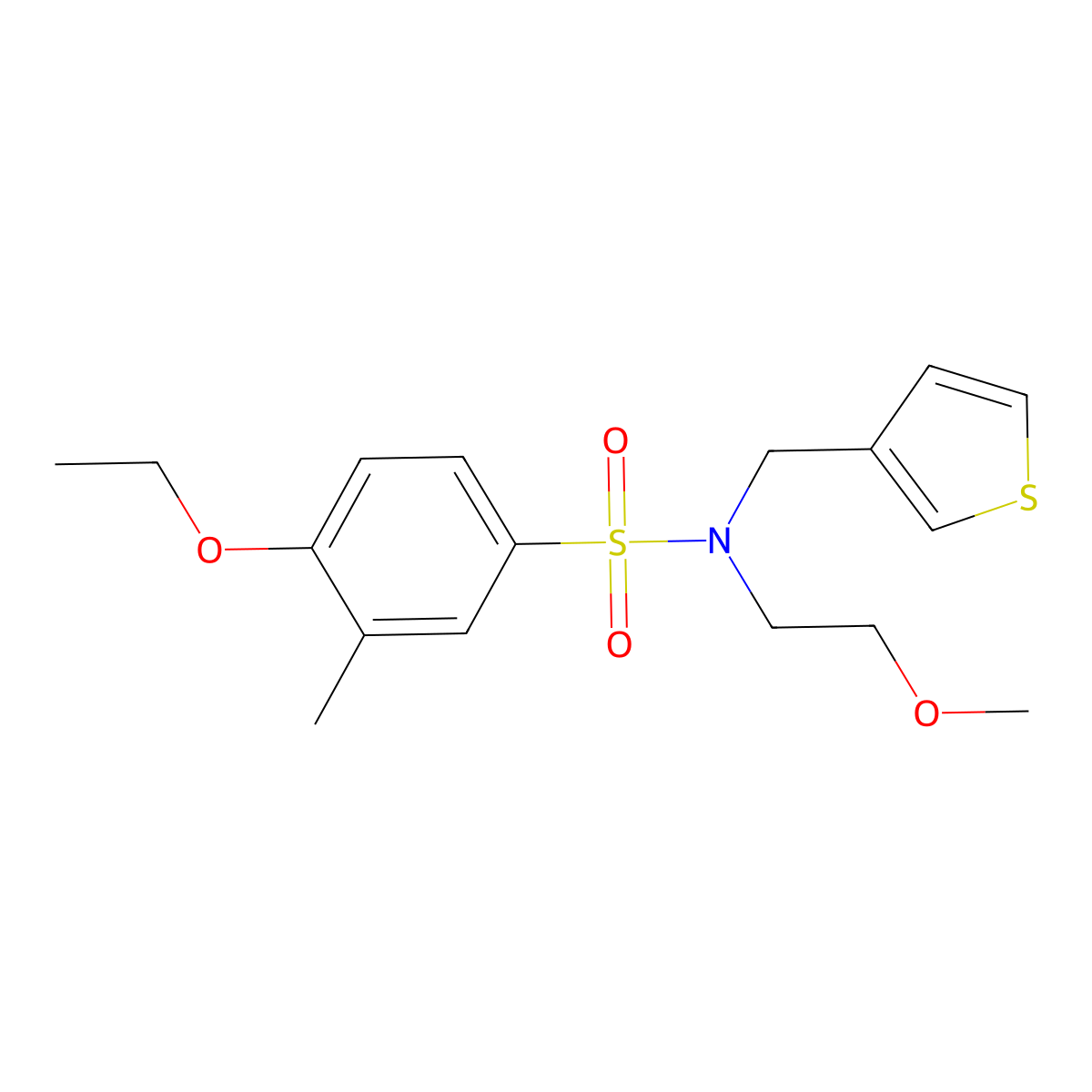 4-ethoxy-N-(2-methoxyethyl)-3-methyl-N-(thiophen-3-ylmethyl)benzenesulfonamide molecular structure, CAS 1219844-72-0