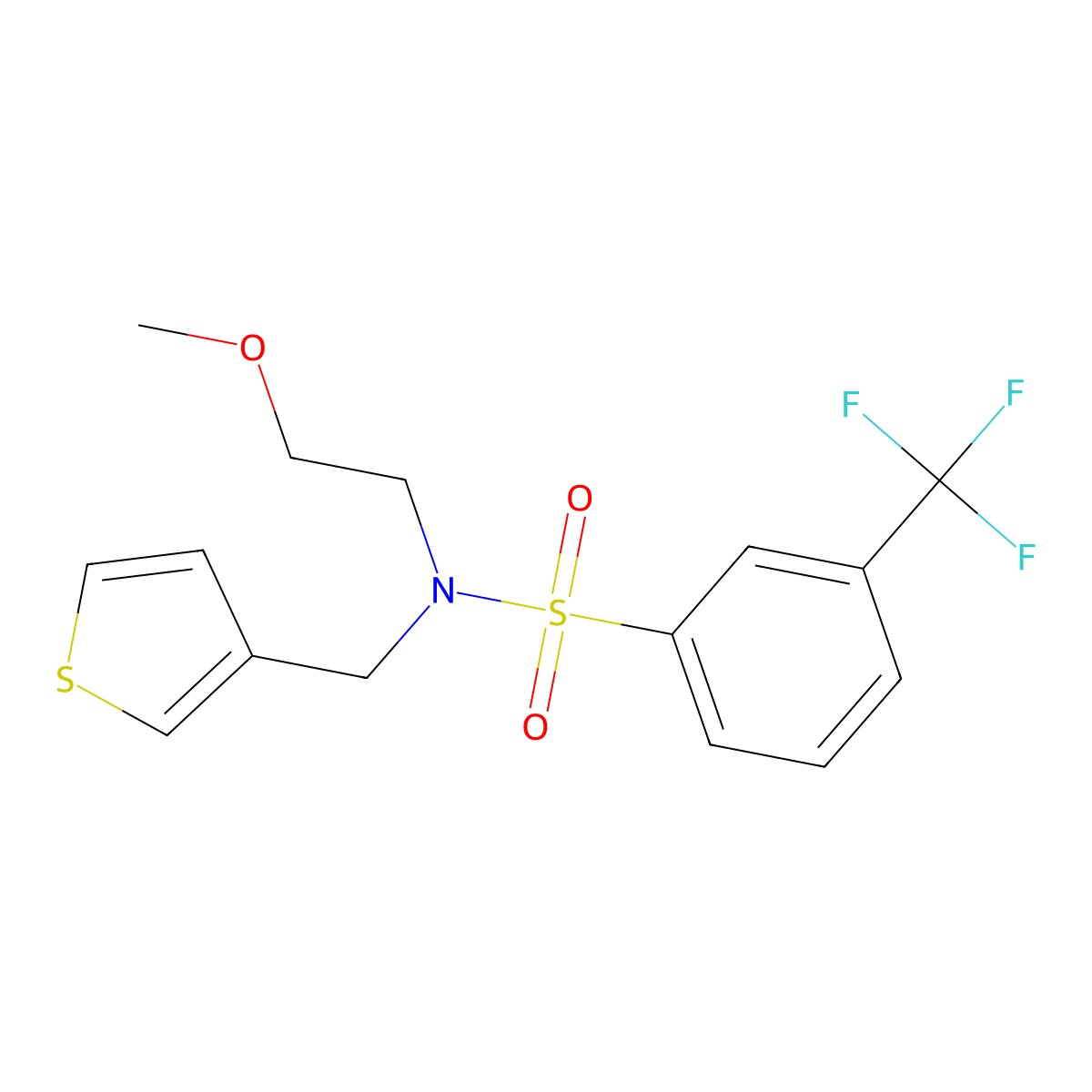 N-(2-methoxyethyl)-N-(thiophen-3-ylmethyl)-3-(trifluoromethyl)benzenesulfonamide molecular structure, CAS 1219844-75-3