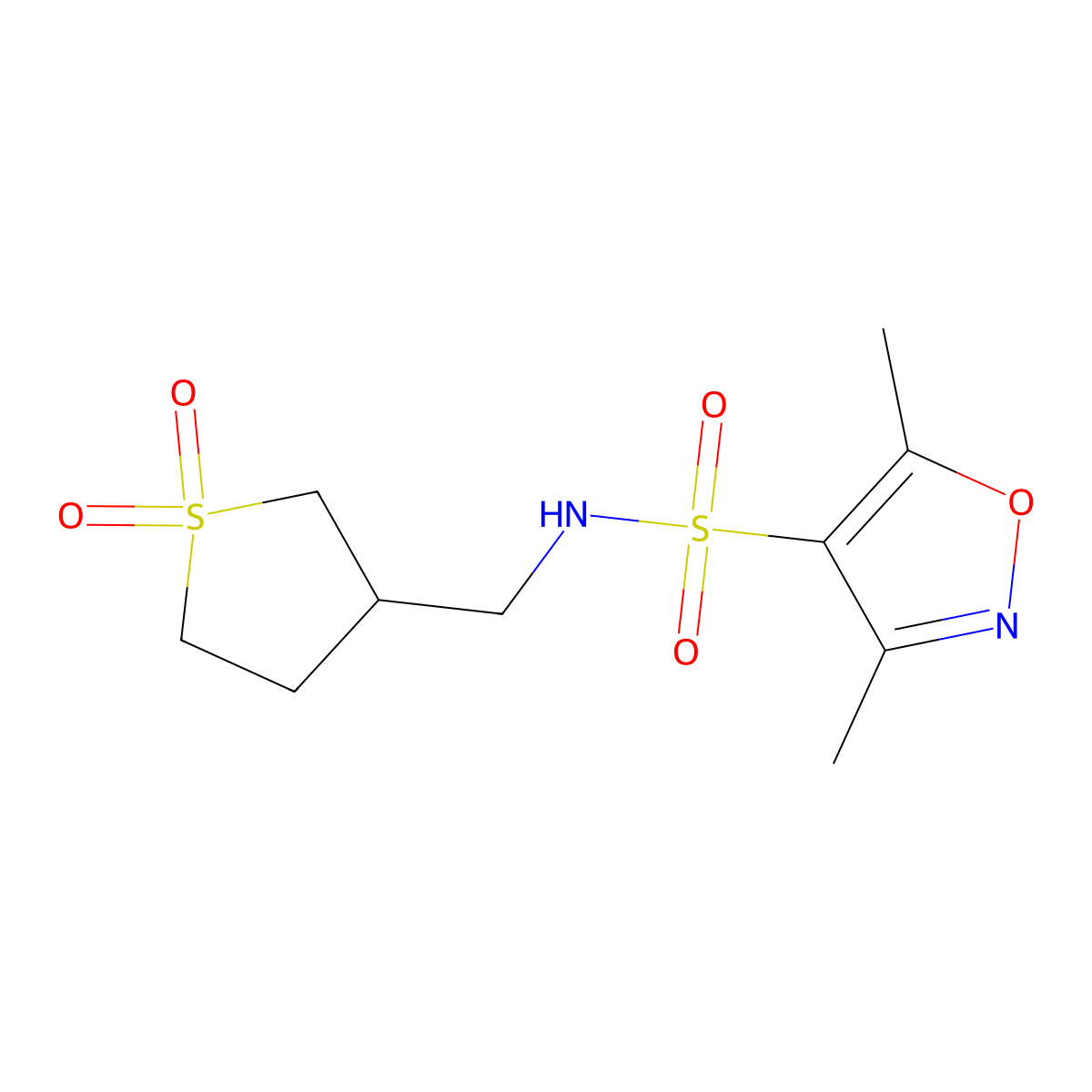 N-((1,1-dioxidotetrahydrothiophen-3-yl)methyl)-3,5-dimethylisoxazole-4-sulfonamide molecular structure, CAS 1219844-76-4