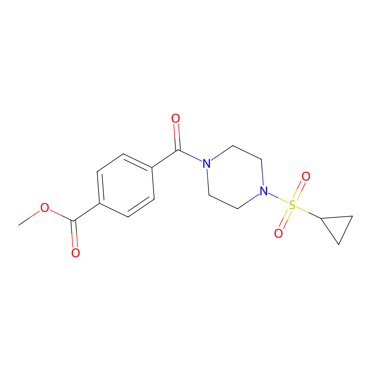 Methyl 4-(4-(cyclopropylsulfonyl)piperazine-1-carbonyl)benzoate molecular structure, CAS 1219844-82-2