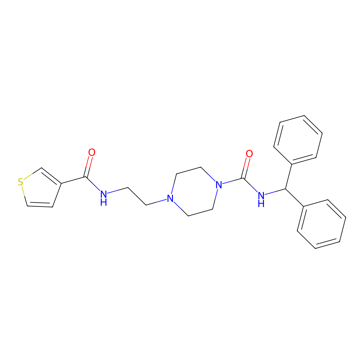 N-benzhydryl-4-(2-(thiophene-3-carboxamido)ethyl)piperazine-1-carboxamide molecular structure, CAS 1219844-83-3