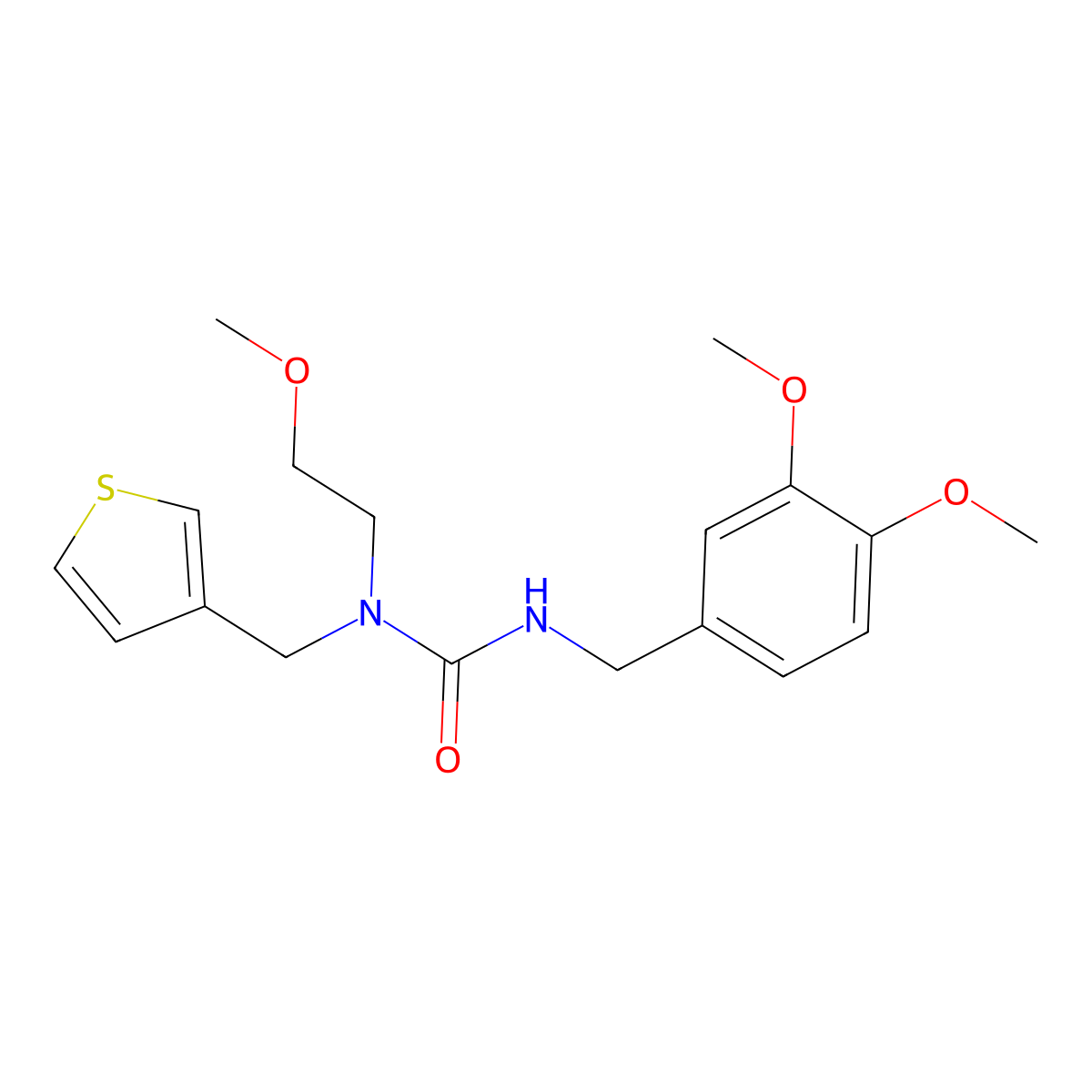 3-(3,4-Dimethoxybenzyl)-1-(2-methoxyethyl)-1-(thiophen-3-ylmethyl)urea molecular structure, CAS 1219844-87-7