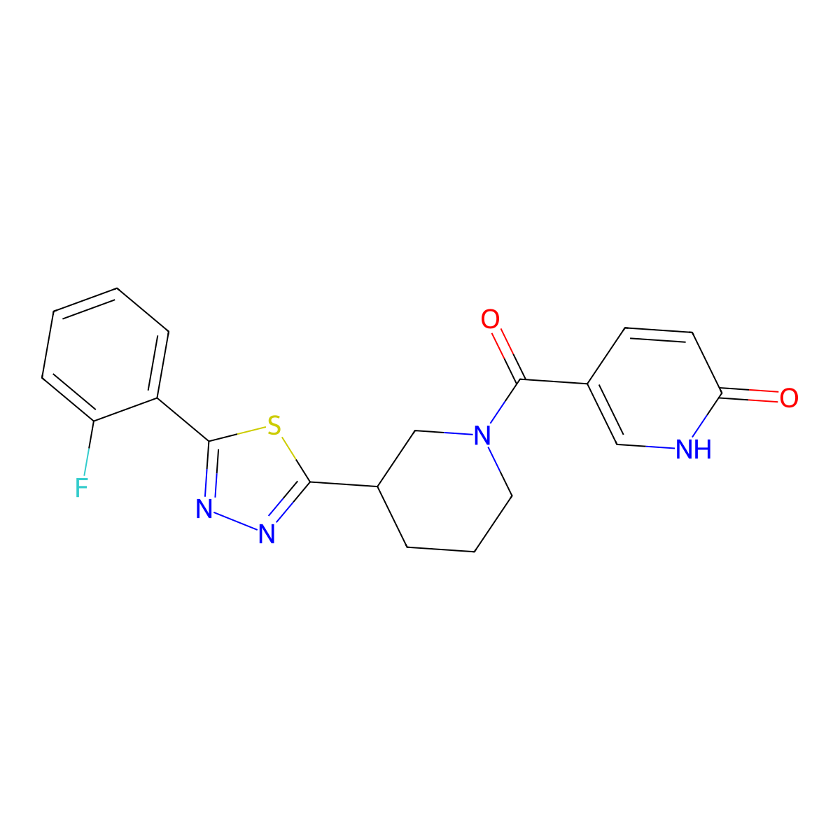 5-(3-(5-(2-fluorophenyl)-1,3,4-thiadiazol-2-yl)piperidine-1-carbonyl)pyridin-2(1H)-one molecular structure, CAS 1219844-89-9