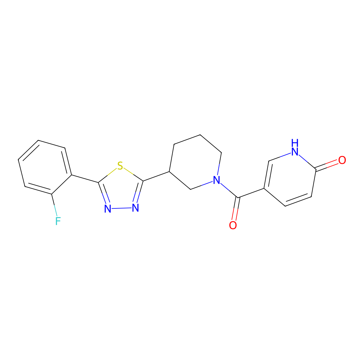 5-(3-(5-(2-fluorophenyl)-1,3,4-thiadiazol-2-yl)piperidine-1-carbonyl)pyridin-2(1H)-one molecular structure, CAS 1219844-89-9