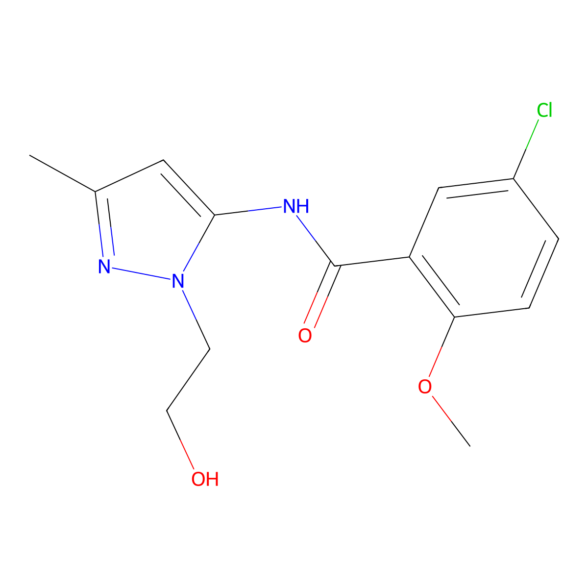 5-chloro-N-[1-(2-hydroxyethyl)-3-methyl-1H-pyrazol-5-yl]-2-methoxybenzamide molecular structure, CAS 1219844-90-2