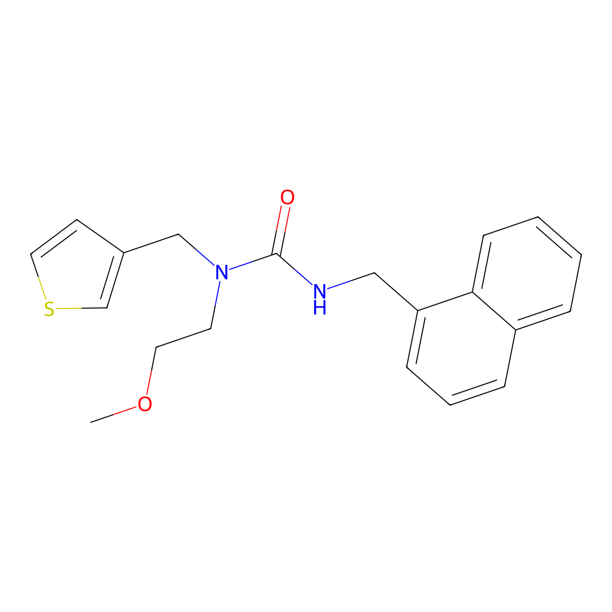 1-(2-Methoxyethyl)-3-(naphthalen-1-ylmethyl)-1-(thiophen-3-ylmethyl)urea molecular structure, CAS 1219844-91-3