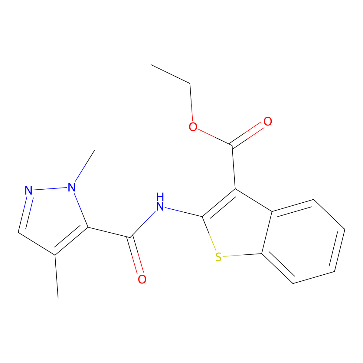 ethyl 2-(1,4-dimethyl-1H-pyrazole-5-carboxamido)benzo[b]thiophene-3-carboxylate molecular structure, CAS 1219844-94-6