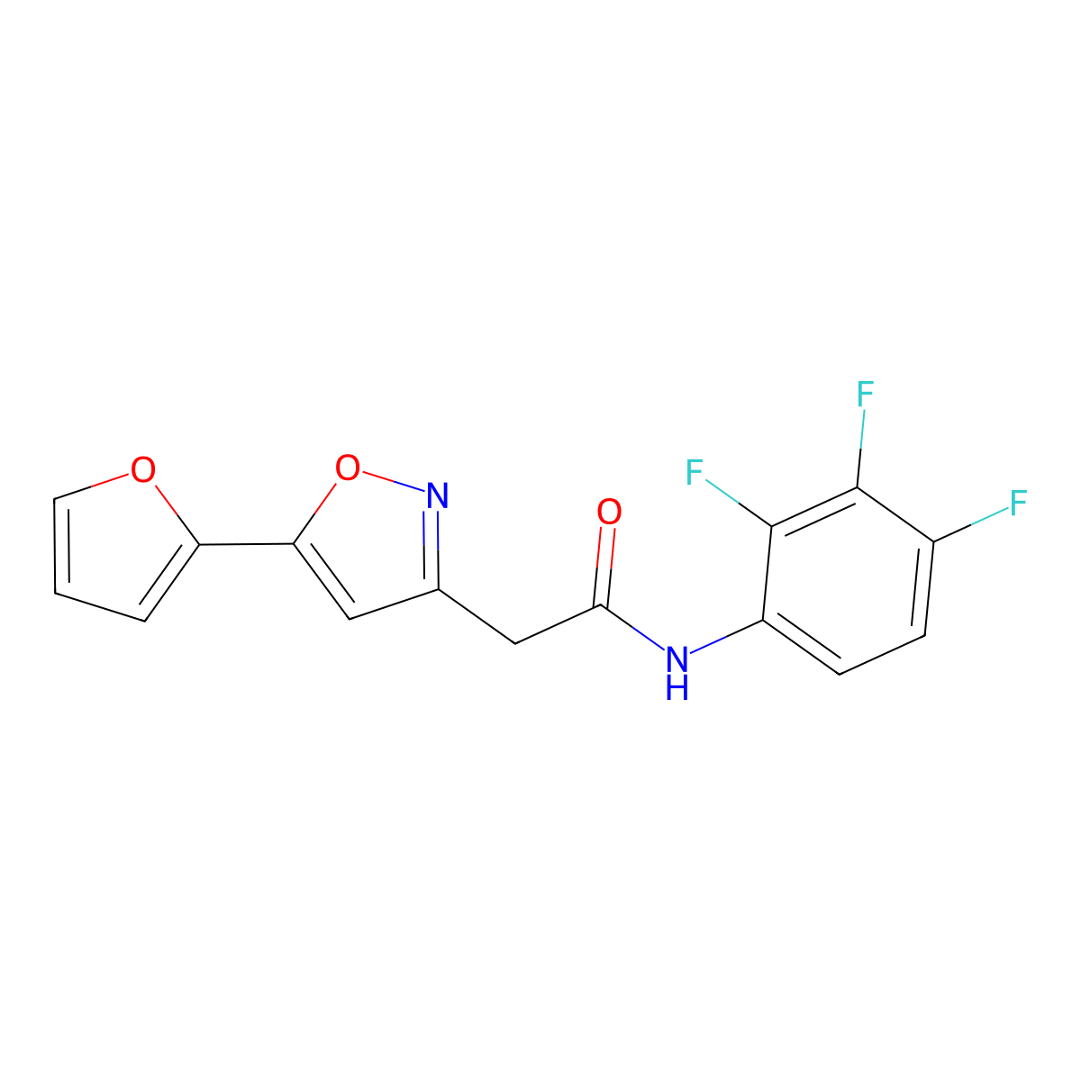 2-(5-(furan-2-yl)isoxazol-3-yl)-N-(2,3,4-trifluorophenyl)acetamide molecular structure, CAS 1219844-96-8
