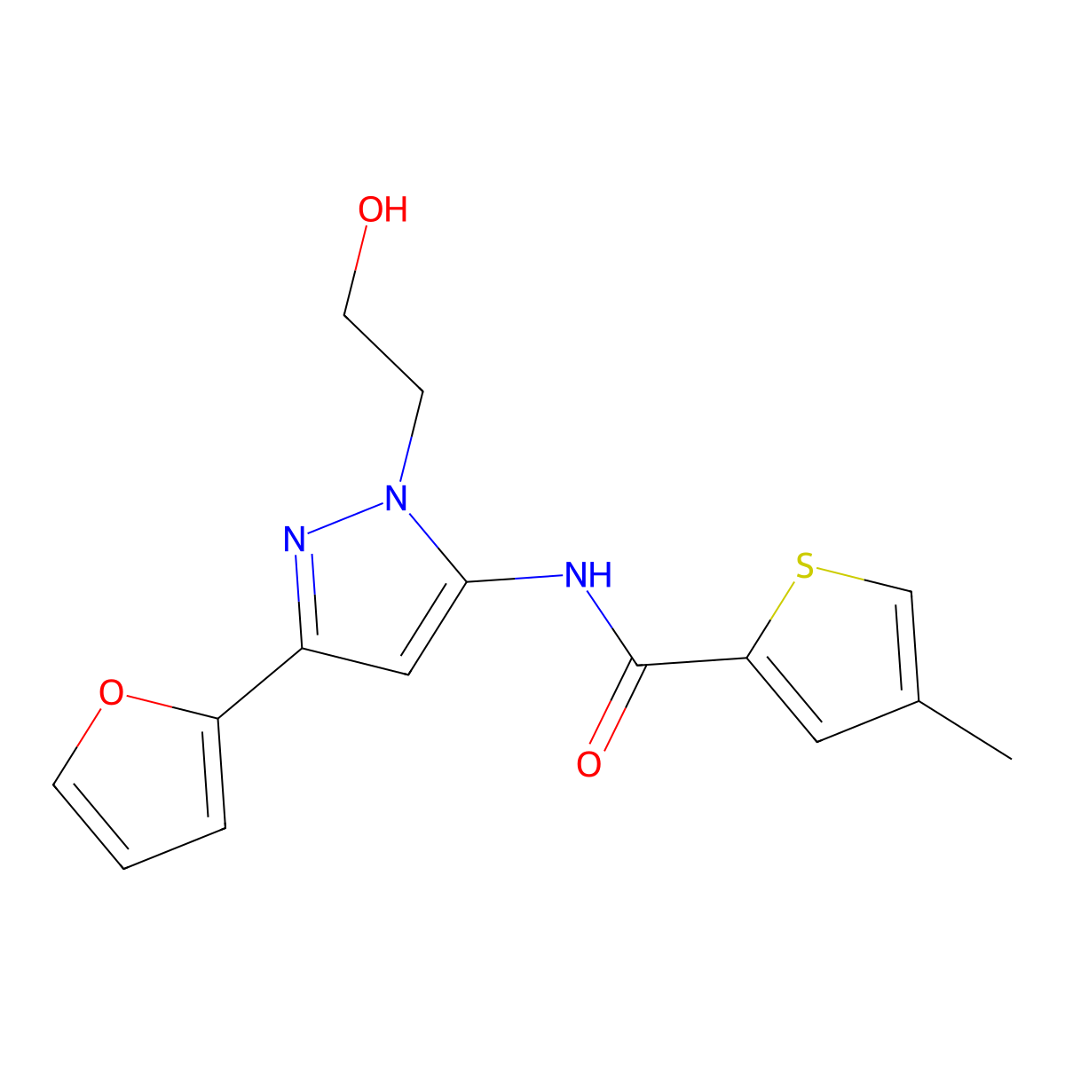 N-(3-(furan-2-yl)-1-(2-hydroxyethyl)-1H-pyrazol-5-yl)-4-methylthiophene-2-carboxamide molecular structure, CAS 1219844-99-1