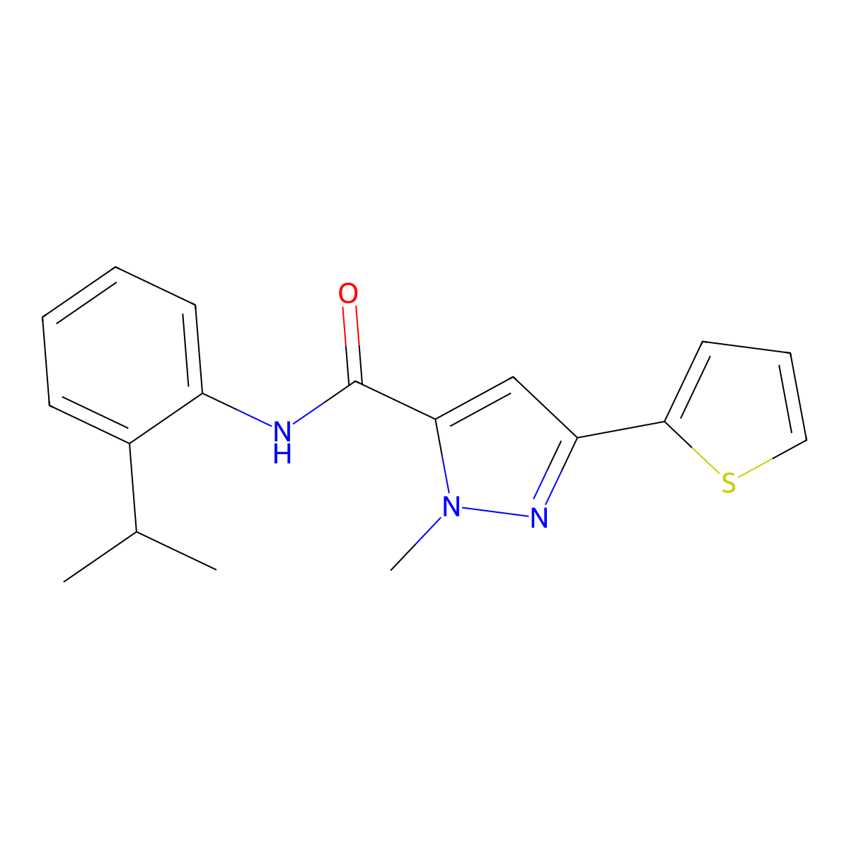 N-(2-isopropylphenyl)-1-methyl-3-(thiophen-2-yl)-1H-pyrazole-5-carboxamide molecular structure, CAS 1219845-01-8