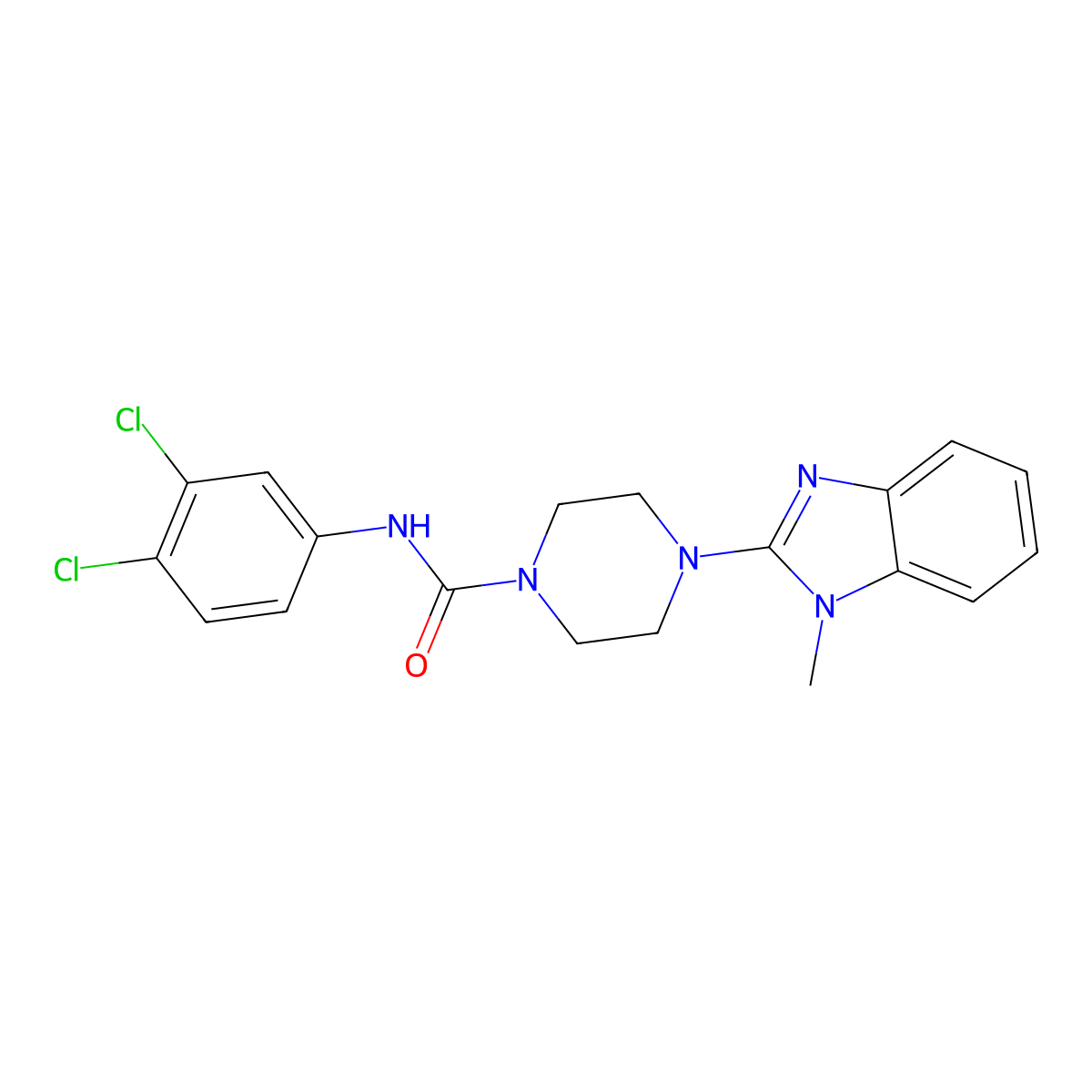 N-(3,4-dichlorophenyl)-4-(1-methyl-1H-benzo[d]imidazol-2-yl)piperazine-1-carboxamide molecular structure, CAS 1219845-03-0