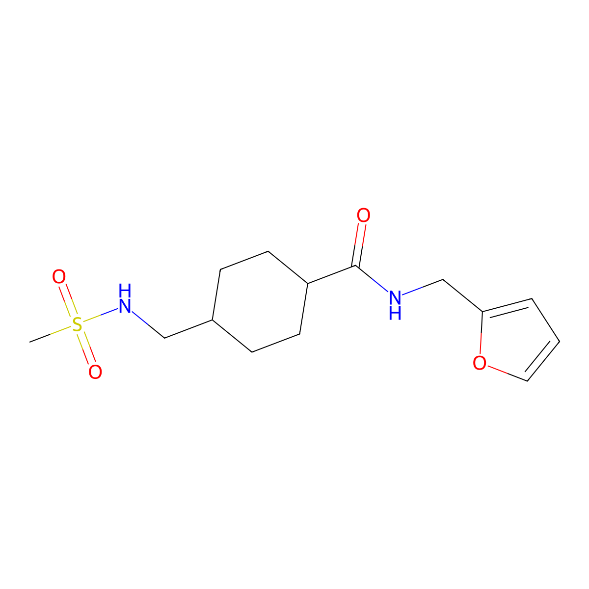 N-(furan-2-ylmethyl)-4-(methylsulfonamidomethyl)cyclohexanecarboxamide molecular structure, CAS 1219845-05-2