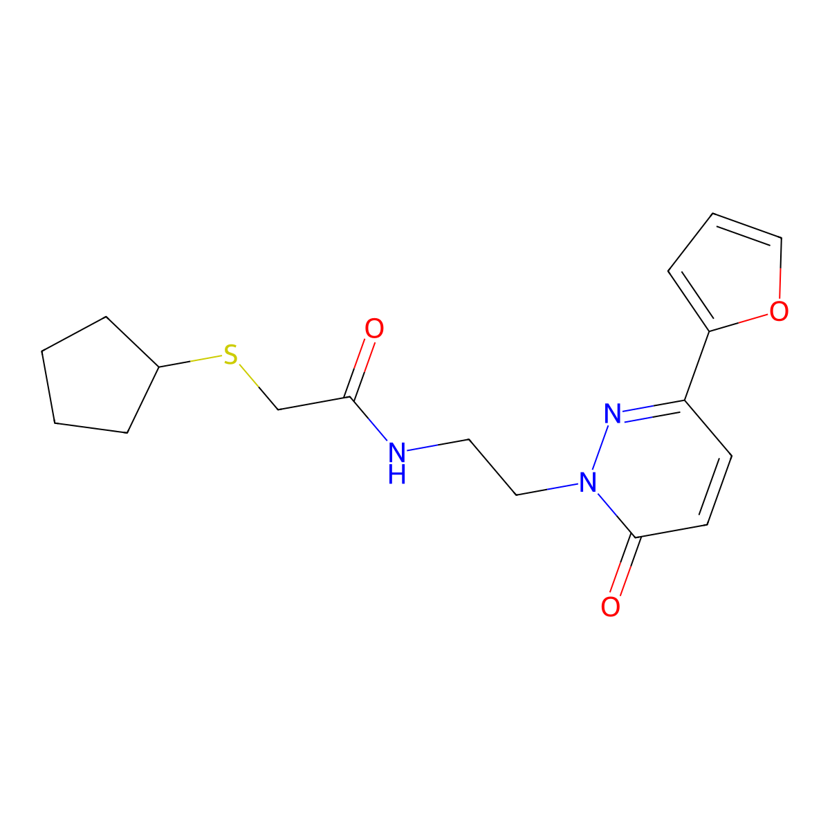 2-(cyclopentylthio)-N-(2-(3-(furan-2-yl)-6-oxopyridazin-1(6H)-yl)ethyl)acetamide molecular structure, CAS 1219845-06-3