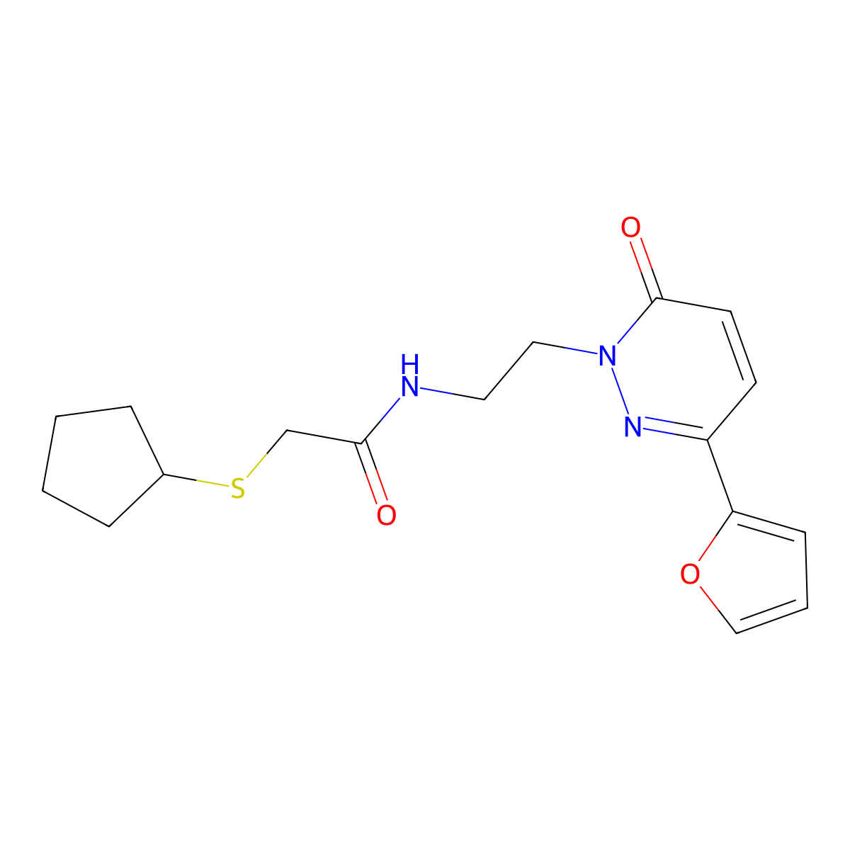 2-(cyclopentylthio)-N-(2-(3-(furan-2-yl)-6-oxopyridazin-1(6H)-yl)ethyl)acetamide molecular structure, CAS 1219845-06-3