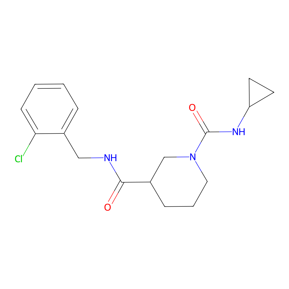 N3-(2-chlorobenzyl)-N1-cyclopropylpiperidine-1,3-dicarboxamide molecular structure, CAS 1219845-10-9