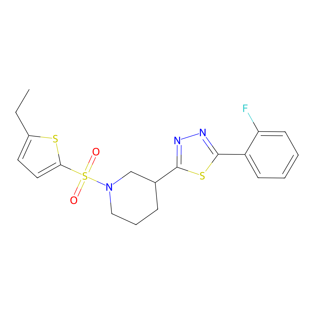 2-(1-((5-Ethylthiophen-2-yl)sulfonyl)piperidin-3-yl)-5-(2-fluorophenyl)-1,3,4-thiadiazole molecular structure, CAS 1219845-11-0