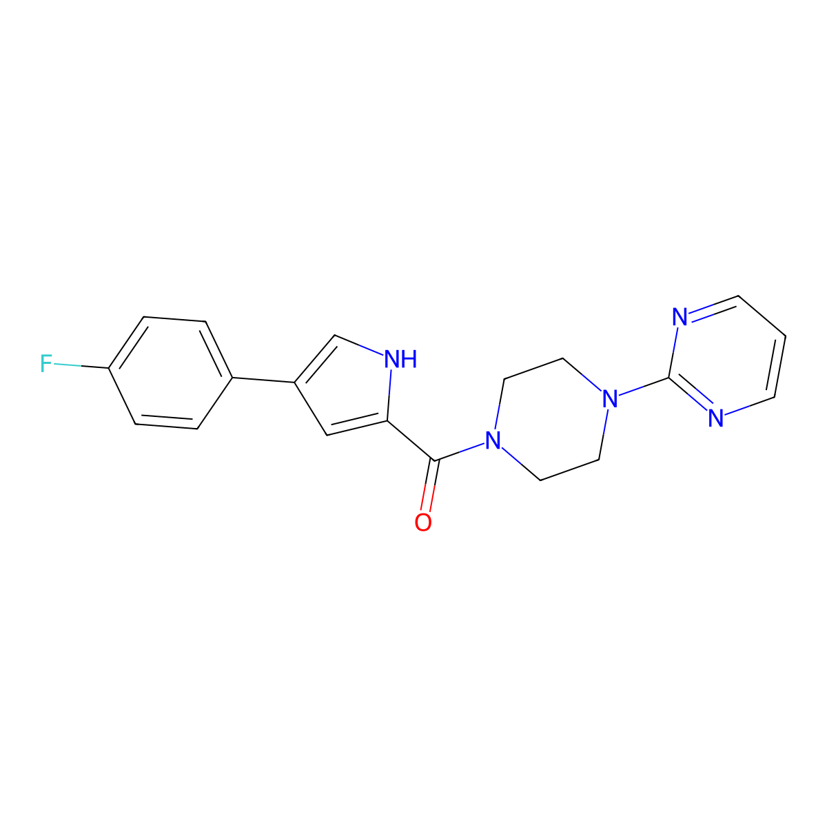(4-(4-fluorophenyl)-1H-pyrrol-2-yl)(4-(pyrimidin-2-yl)piperazin-1-yl)methanone molecular structure, CAS 1219845-17-6