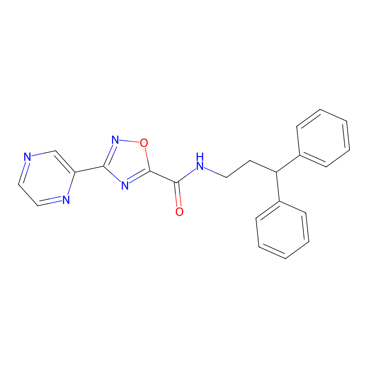 N-(3,3-diphenylpropyl)-3-(pyrazin-2-yl)-1,2,4-oxadiazole-5-carboxamide molecular structure, CAS 1219845-18-7