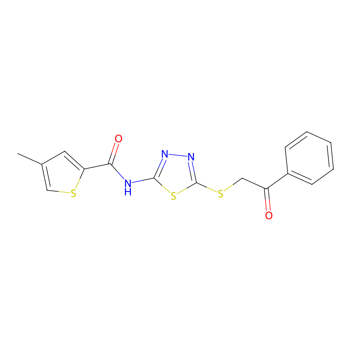 4-methyl-N-(5-((2-oxo-2-phenylethyl)thio)-1,3,4-thiadiazol-2-yl)thiophene-2-carboxamide molecular structure, CAS 1219845-21-2